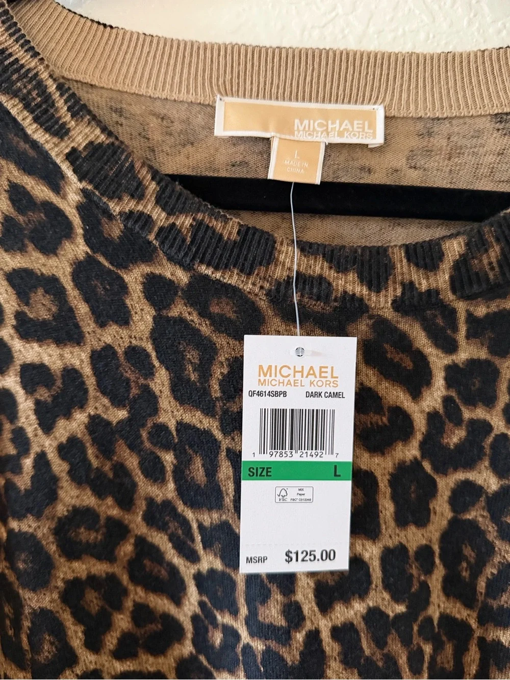 Michael Kors Leopard Print Long Sleeve Sweater - Brown/Black Size Large